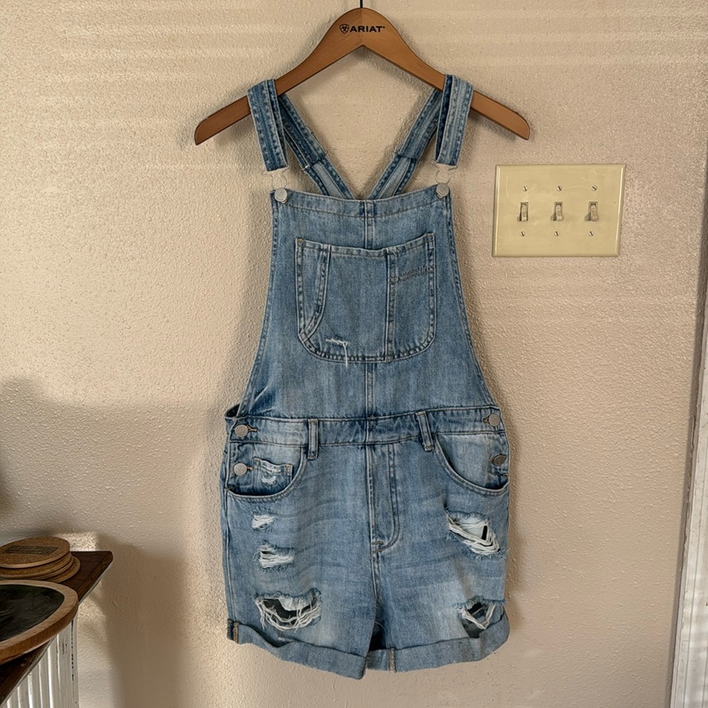 Distressed Mini Short Overalls